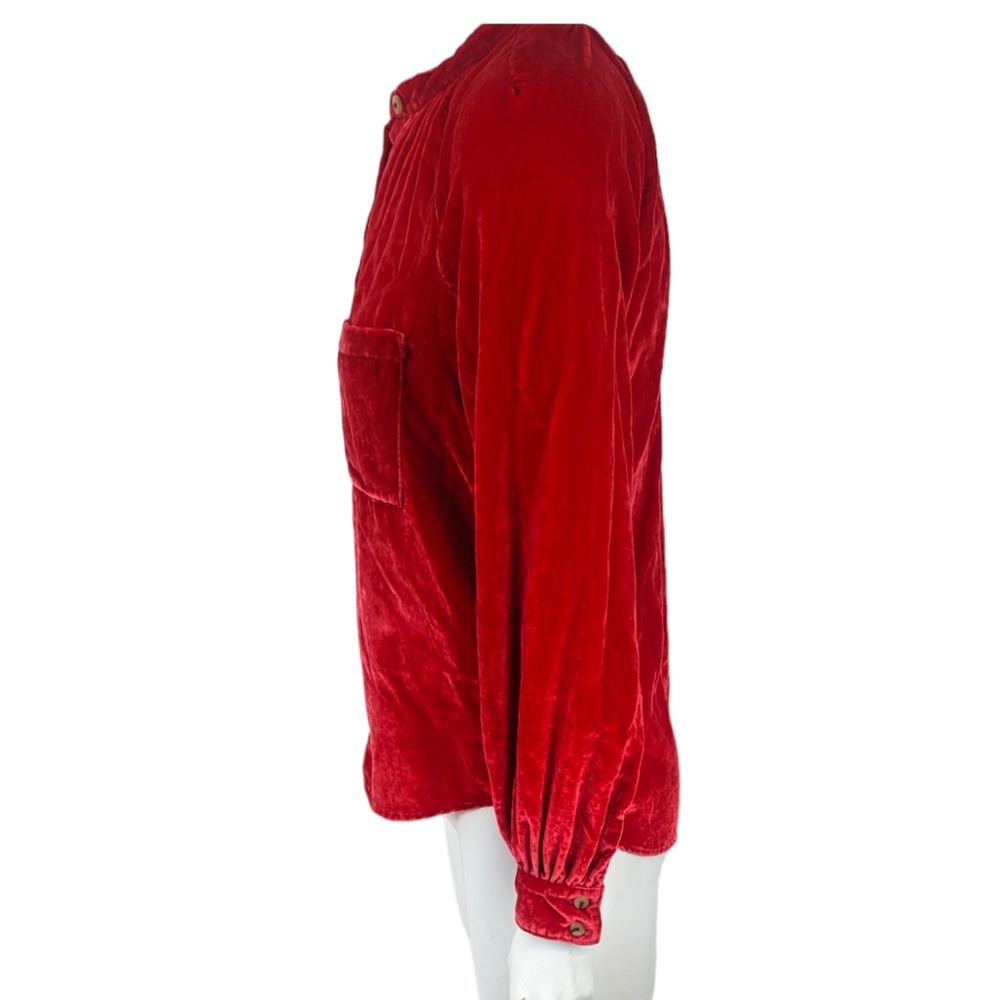 Anthropologie Pilcro Velvet Button Down Puffy Sleeve Shirt Blouse Womens XS Red - Picture 4 of 14